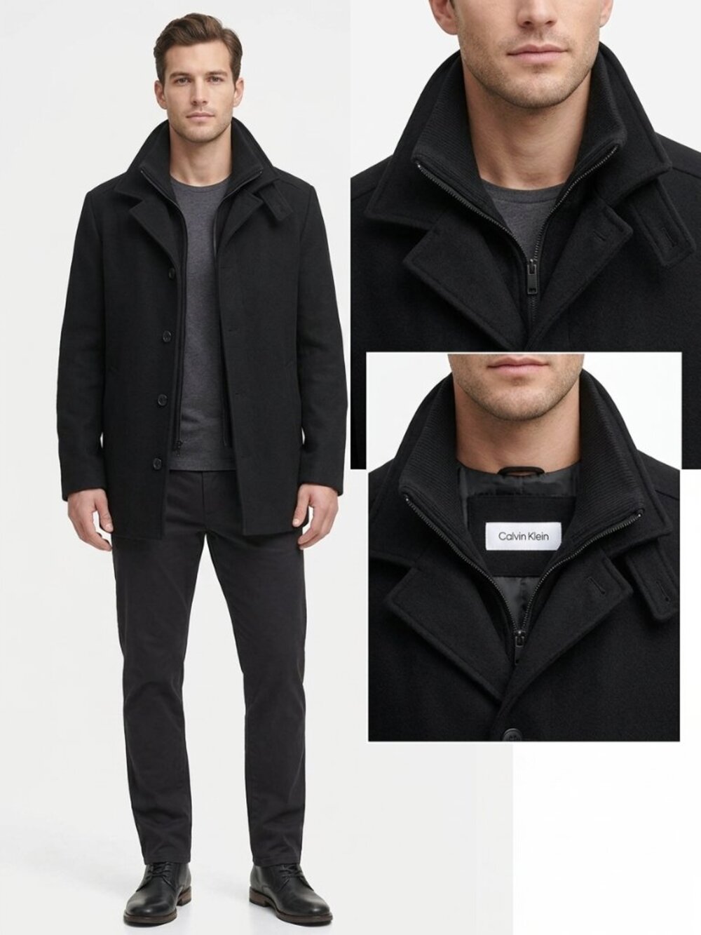 Calvin Klein Men’s Black Wool Blend Peacoat Jacket | Size Medium | NWT